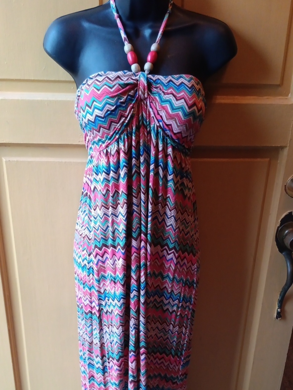 Multicolor Chevron Strapless Maxi Dress